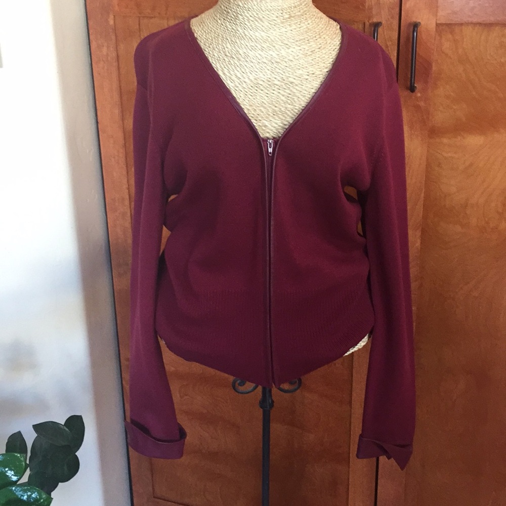 Leather trimmed sweater